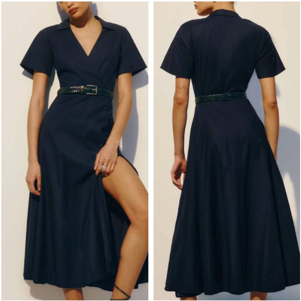 NEW Reformation Isadora Cotton Midi Dress Sz4 Navy Blue